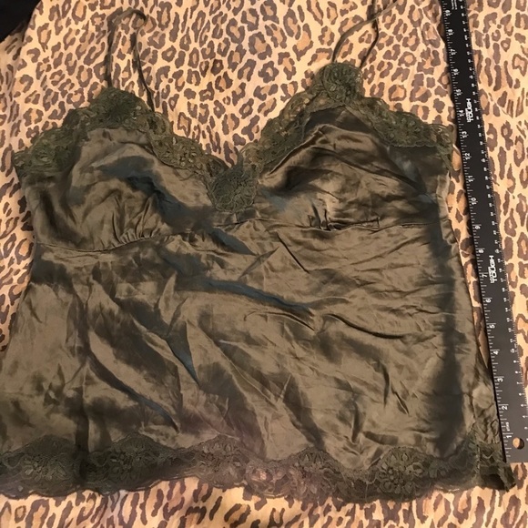 Olive Green large satin camisole with lace trim - Picture 5 of 15